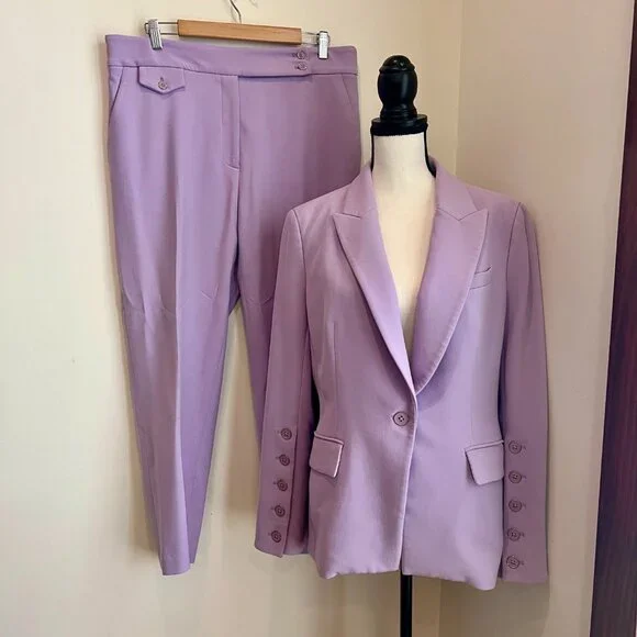 Veronica Beard Dickey Lavender Soft Lilac Purple Dickey Suit Blazer Pants Sz 14 - Picture 2 of 15